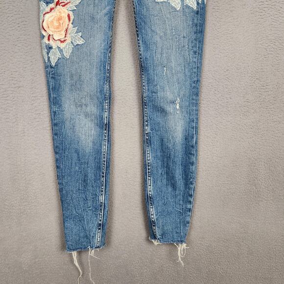 Zara Woman Jeans Womens 2 Blue Skinny Floral Embroidered Distressed Raw Hem - Picture 7 of 15